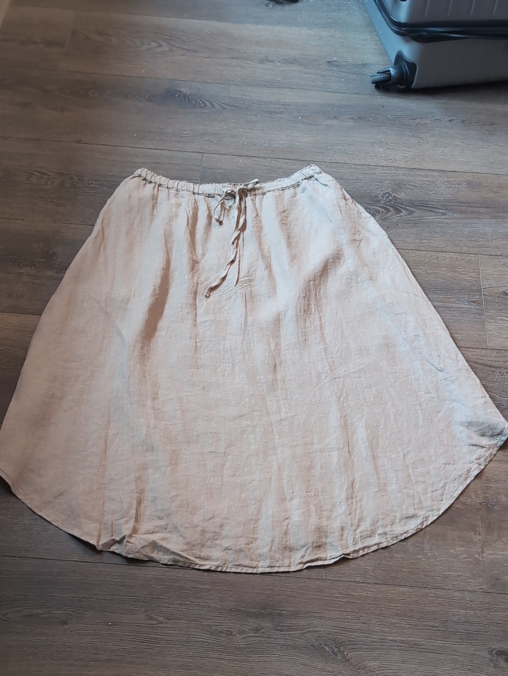 Beige Linen A-Line Skirt  By Velvet with Drawstring Waist